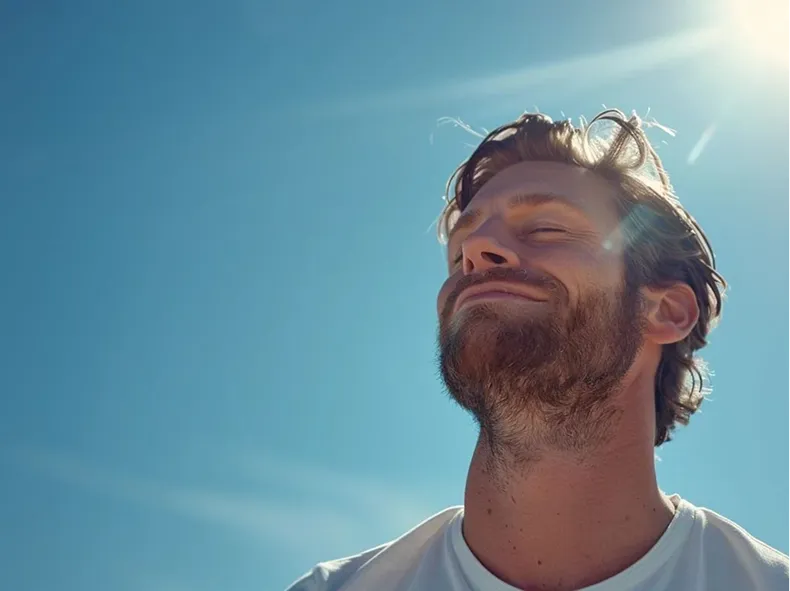 Zufriedener Mann geniesst die Sonne