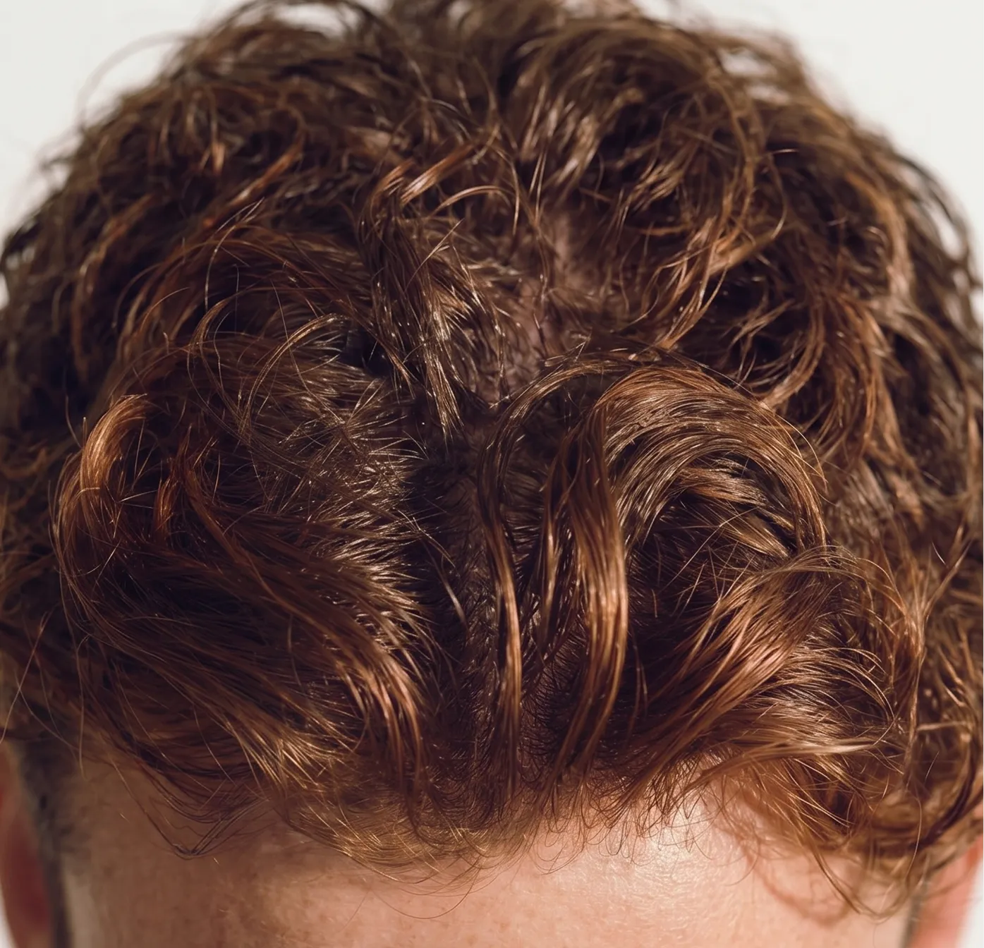 Cheveux denses sur une tête d'homme vue du dessus