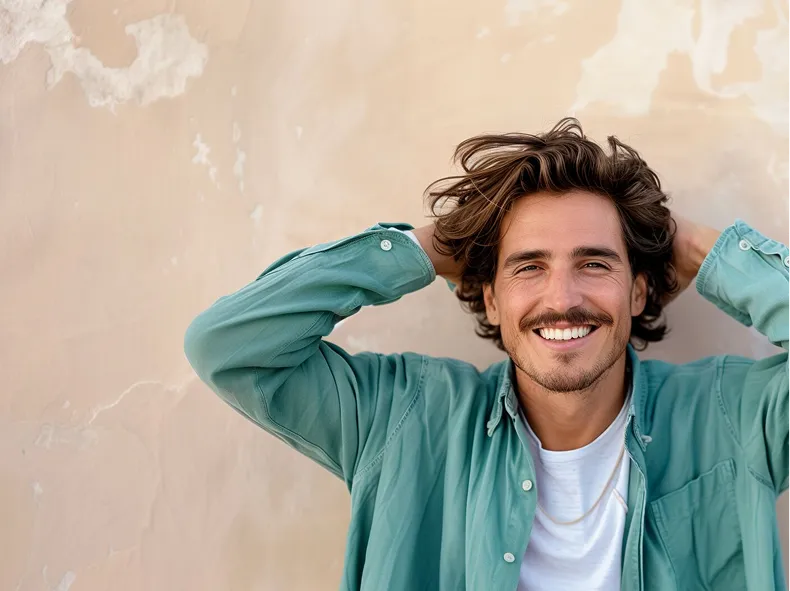 Mann freut sich über sein volles Haar