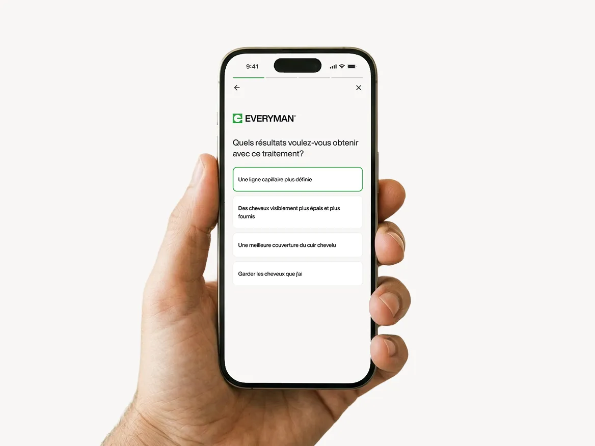 Smartphone avec le questionnaire Everyman sur la chute des cheveux