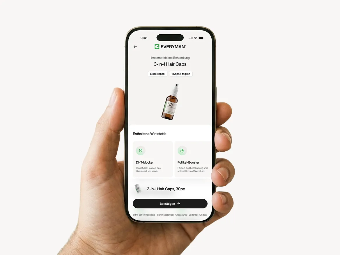 Smartphone mit empfohlener 3-in-1 Hair Caps Behandlung
