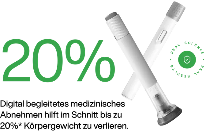Digitales begleitetes medizinisches Abnehmen hilft im Schnitt bis zu 20%* Körpergewicht zu verlieren.
