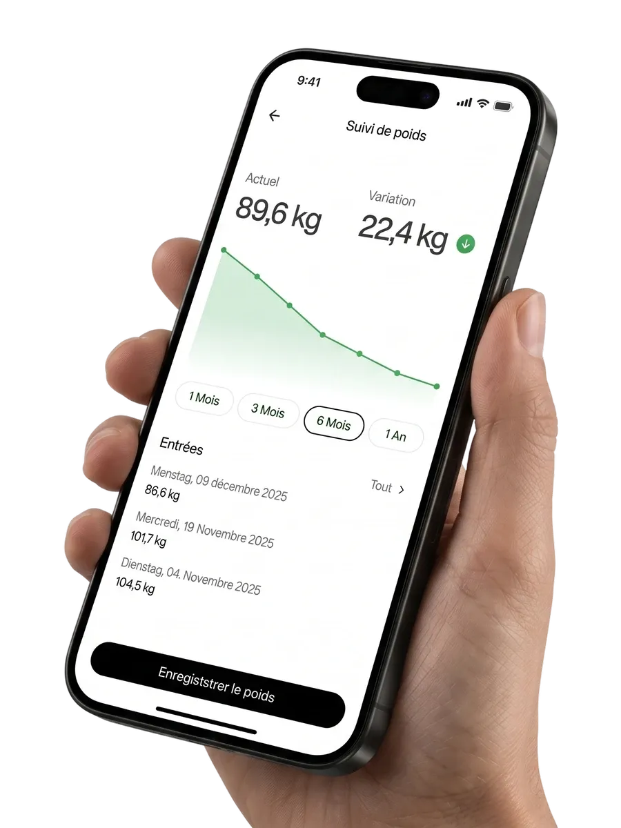 Smartphone avec le suivi de poids de l'application Everyman