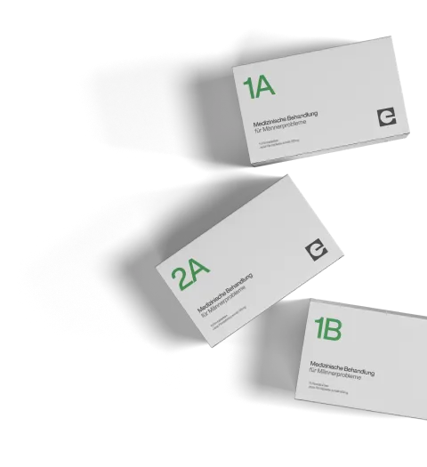 Drei weisse Produktschachteln für Männerprobleme von Everyman Health 